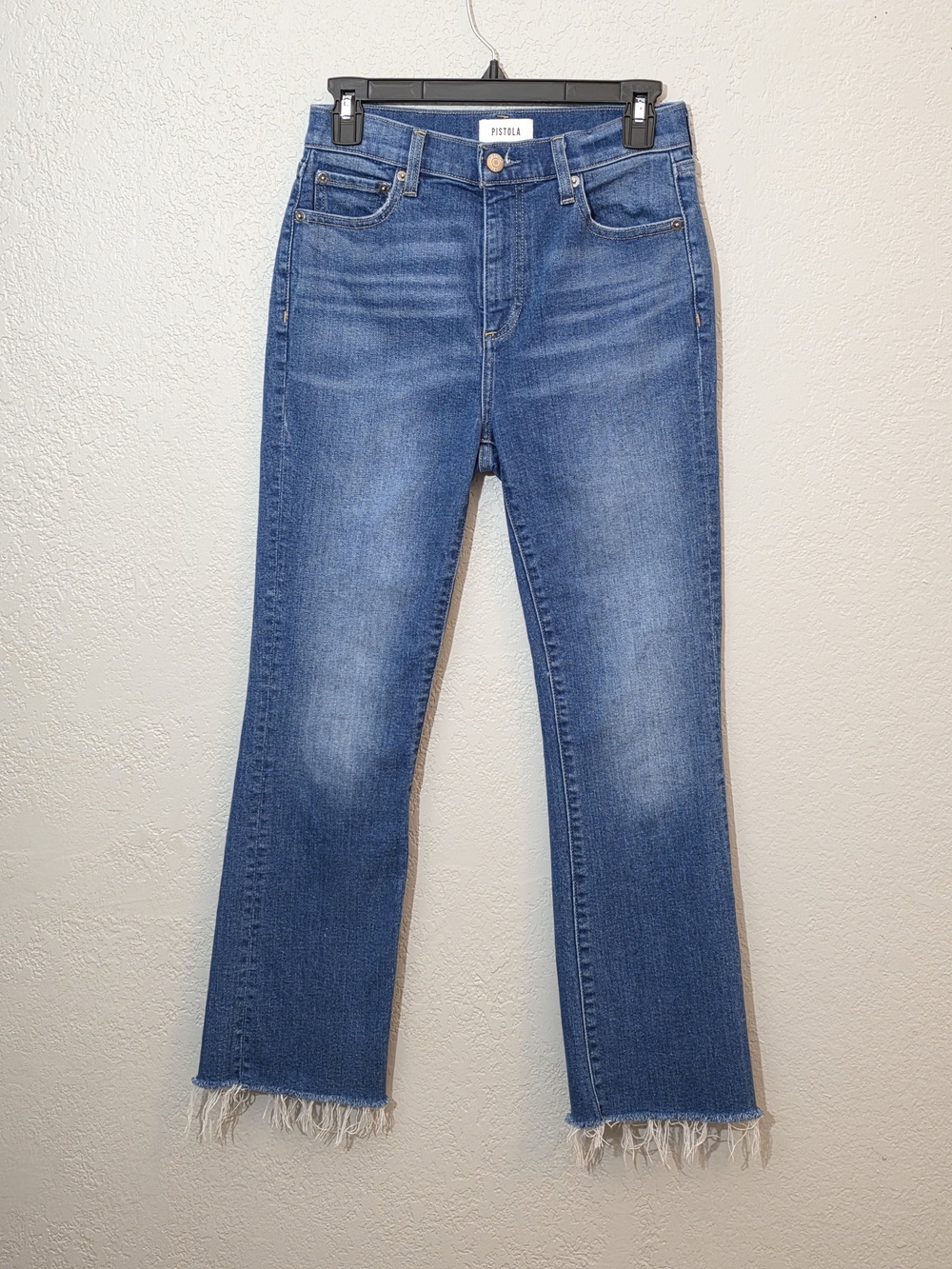 Pistola Lennon High-Rise Crop Straight Jeans Frayed Hem Medium Wash Womens 26